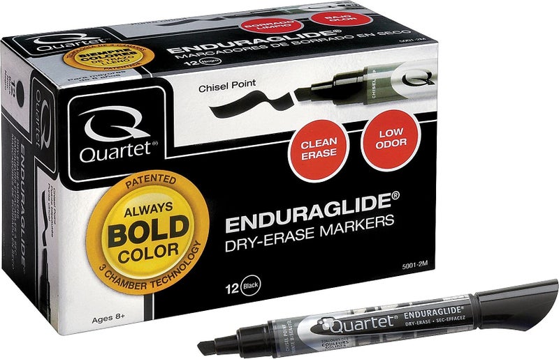 Quartet Dry Erase Markers  Whiteboard Markers  Chisel Tip  EnduraGlide  White Board Dry Erase Pens for Teachers  Home School & Office Supplies  Black  12 Pack (5001-2M) - Image 2